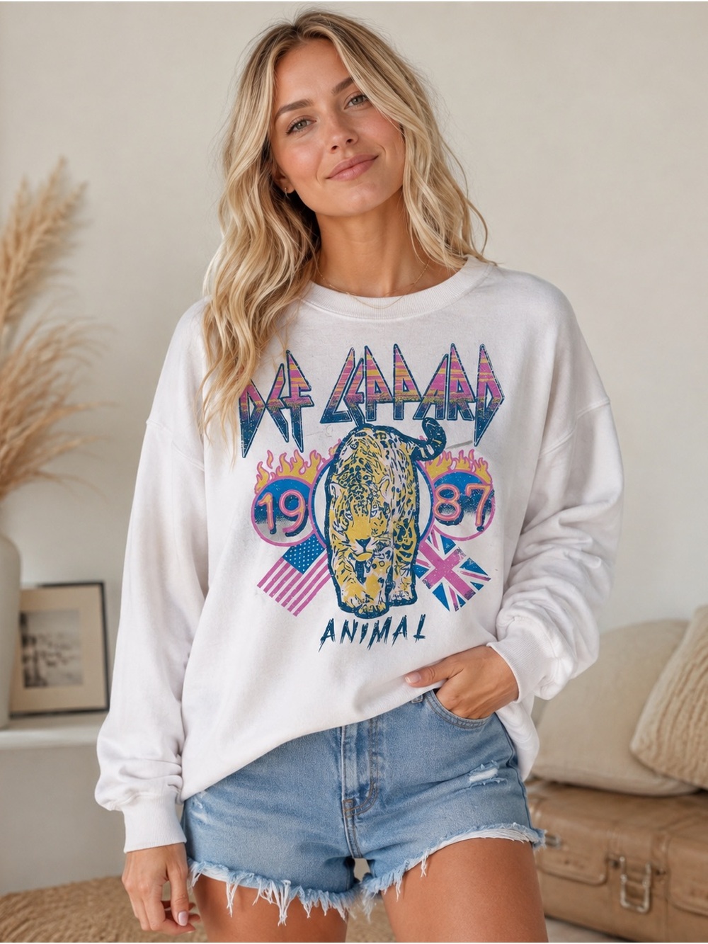 Def Leppard Graphic Sweatshirt with Multicolor Print